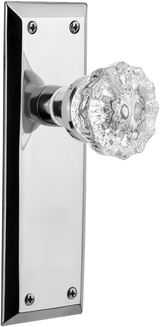 Nostalgic Warehouse New York Plate with Crystal Glass Knob, Passage - 2.75", Polished Brass