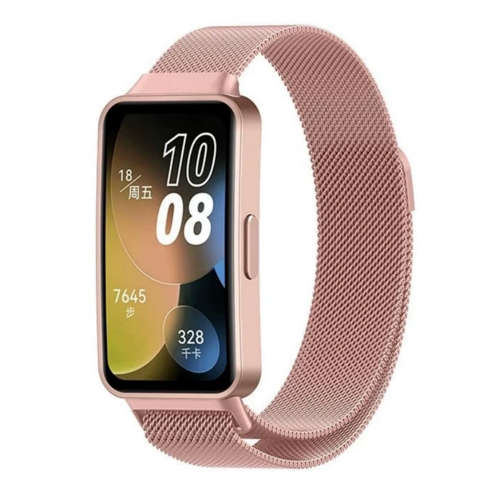 Replacement Wristband Compatible with Huawei Band 8/8NFC/Band 9/9NFC/Band 10/10 NFC Wristband, Magnetic Closure Adjustable Loop Metal Bands for Men Women, pink, Classic