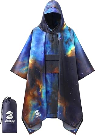 SaphiRose Double Layer Rain Poncho, Waterproof Thick Hooded Raincoat 3-in-1 | OEKO-TEX Certified Polyester, PU 5000MM, 3-in-1 Poncho Mat Shelter, Double Layer Extra Thick, Grommet Corners Below-Knee