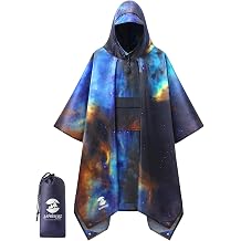 SaphiRose Extra Thick Hooded Rain Poncho Double Layer Waterproof Raincoat Jacket for Men Women Adults