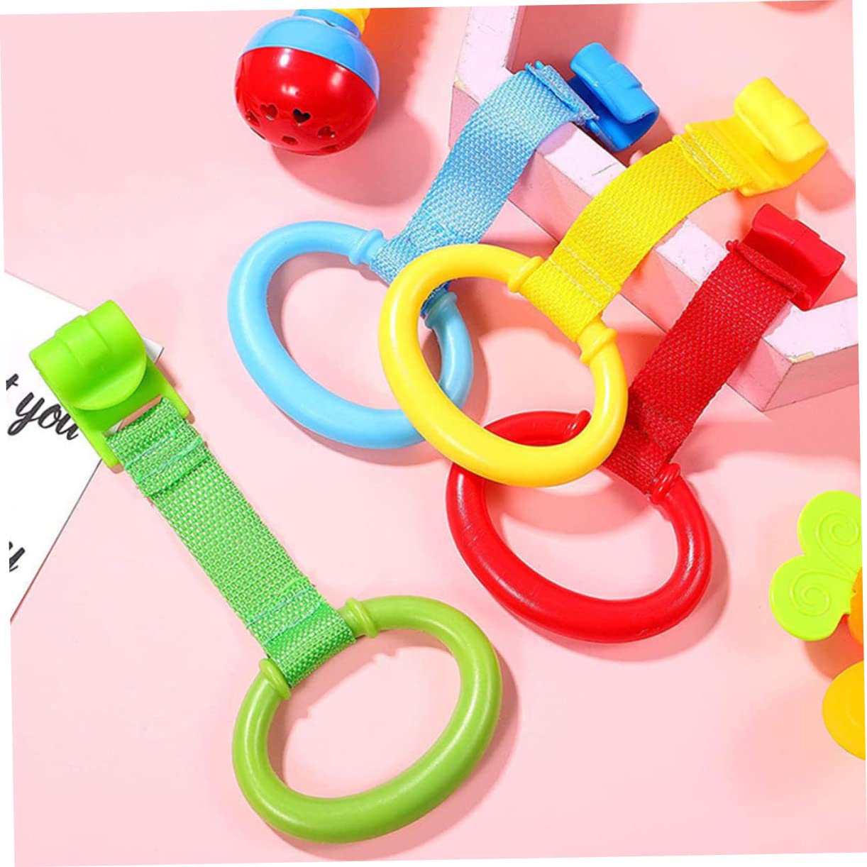 ORFOFE Baby Walking Helper 6pcs Crib Hanging Rings Toddler Activities Newborn Pull Ring