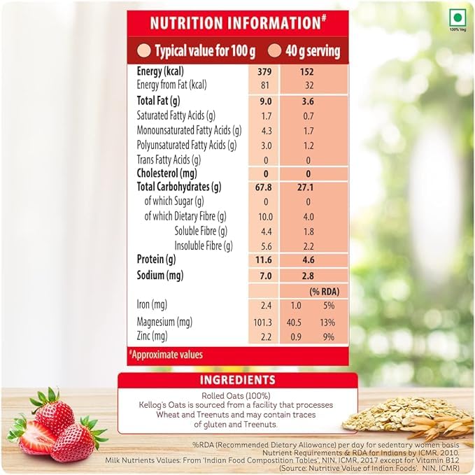 Image of Kellogg's Oats| Rolled Oats| High in Protein and Fibre, Low in Sodium | 400g Pack