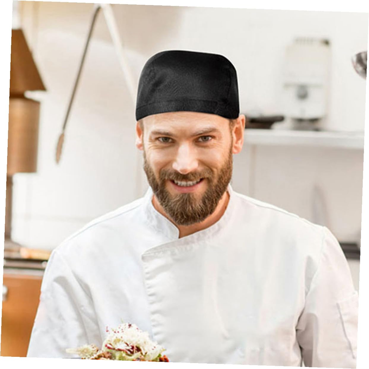 TOYANDONA Paquete de 8 Gorros de Chef Unisex Negros Estilo Japonés de Algodón, Diseño Simple Que Previene la Caída del Cabello y Protege del Humo de Aceite para Cocina y Barbacoa