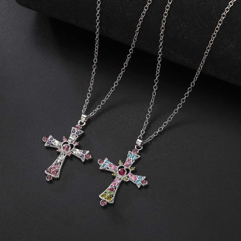 Amazon.com: TEAMER Pink Crystal Cross Pendant Necklace
