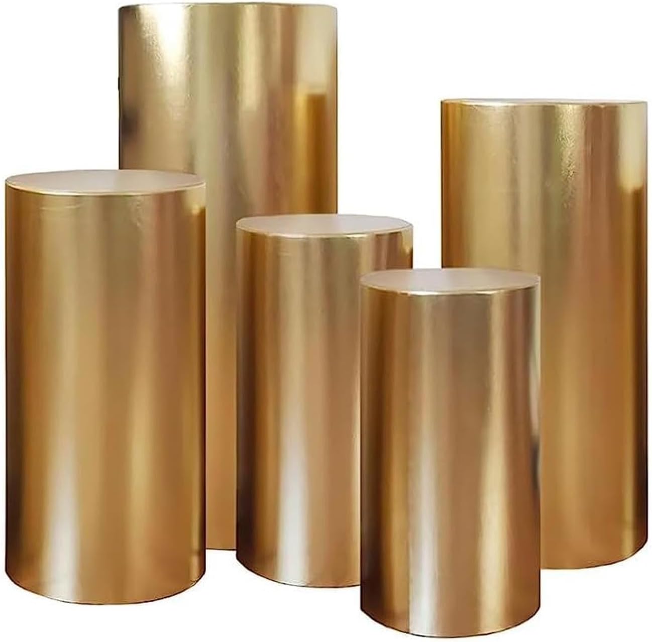 Party Cylinder Pedestal Stand Covers, Spandex Bronzing Elastic Cloth Covers for Wedding Props Babyshower Birthday Party Event Decor,Gold,All(5pcs/Set)