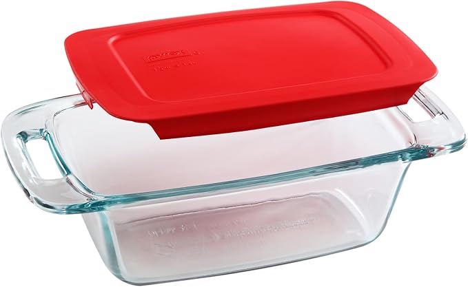 Pyrex Easy Grab 1.5-Qt Glass Loaf Dish with Lid, Tempered Glass Baking Pan with Large Handles, Non-Toxic, BPA-Free Lid, Bread Pan, Dishwasher, Fridge, Freezer, Oven and Microwave Safe Loaf Pan, 2 PC