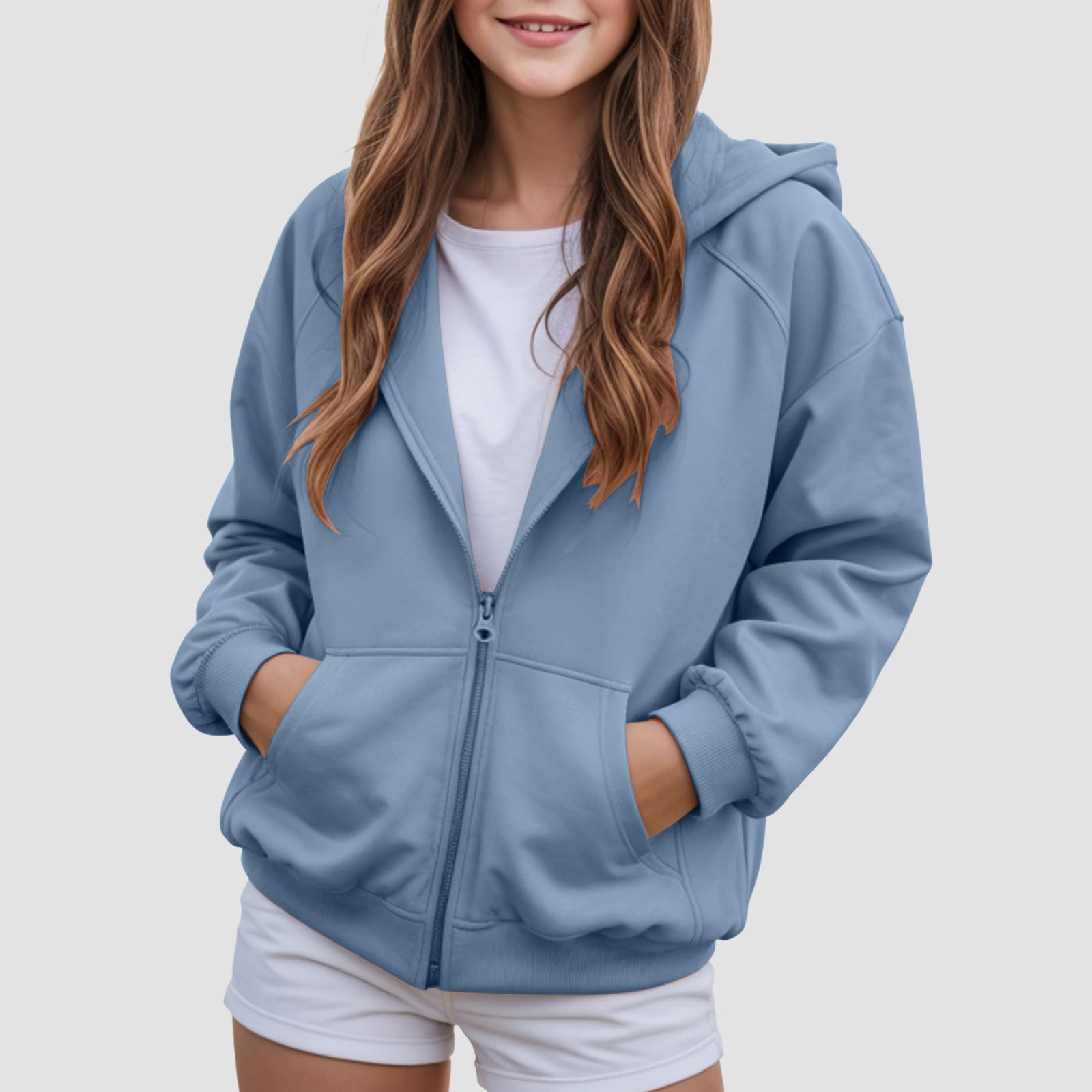 Felpa Cappucciata Zip Per Ragazza, Tessuto Morbido Confortevole Trendy | Chiusura Lampo Pratica Per Indossare E Togliere Velocemente, Vestibilità Ampia Senza Vincoli, Si Combina Perfettamente