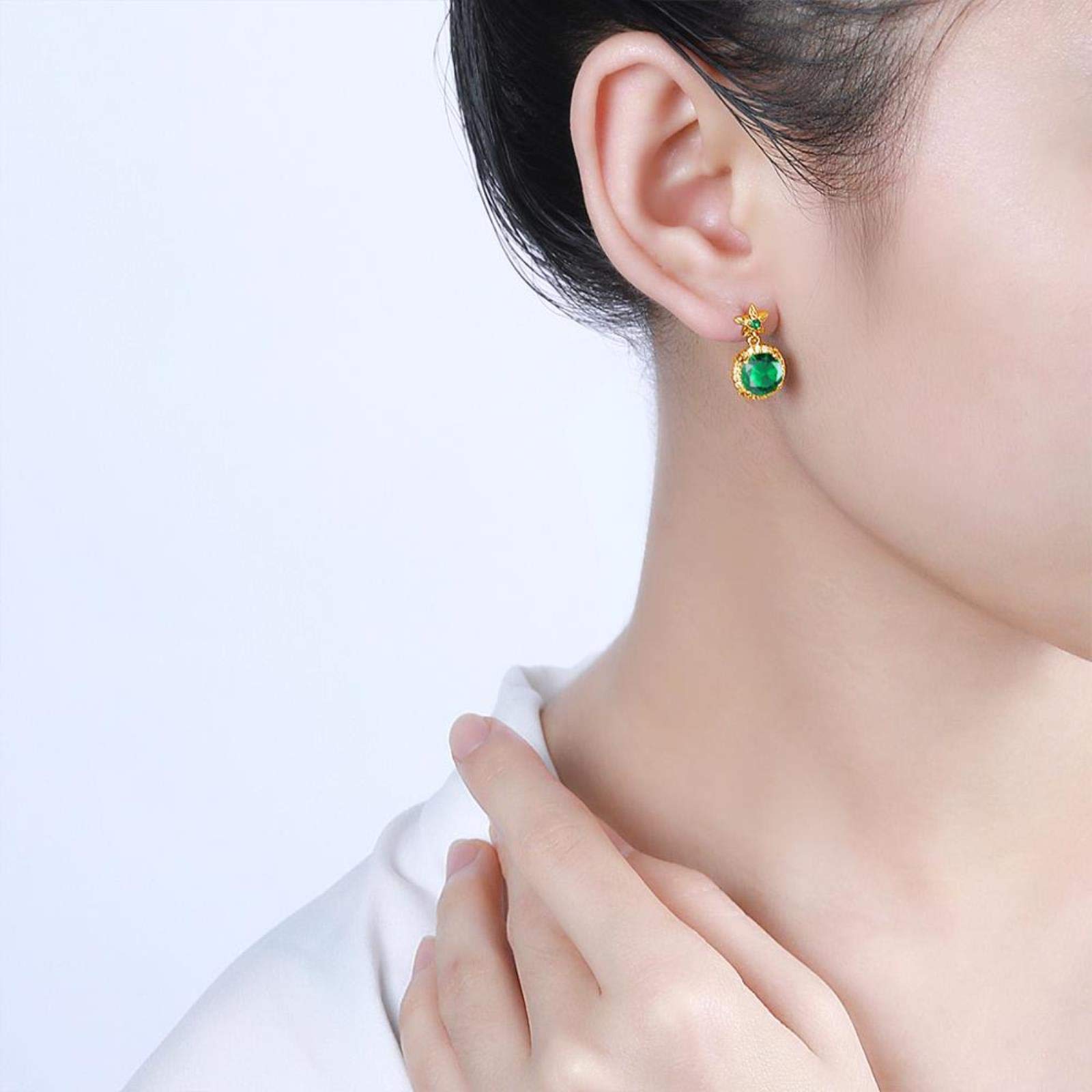 SALAN Pendientes De Oro para Mujer, Piedra Preciosa Esmeralda Verde Original, Pendiente De Plata De Ley 925, Joyería De Lujo