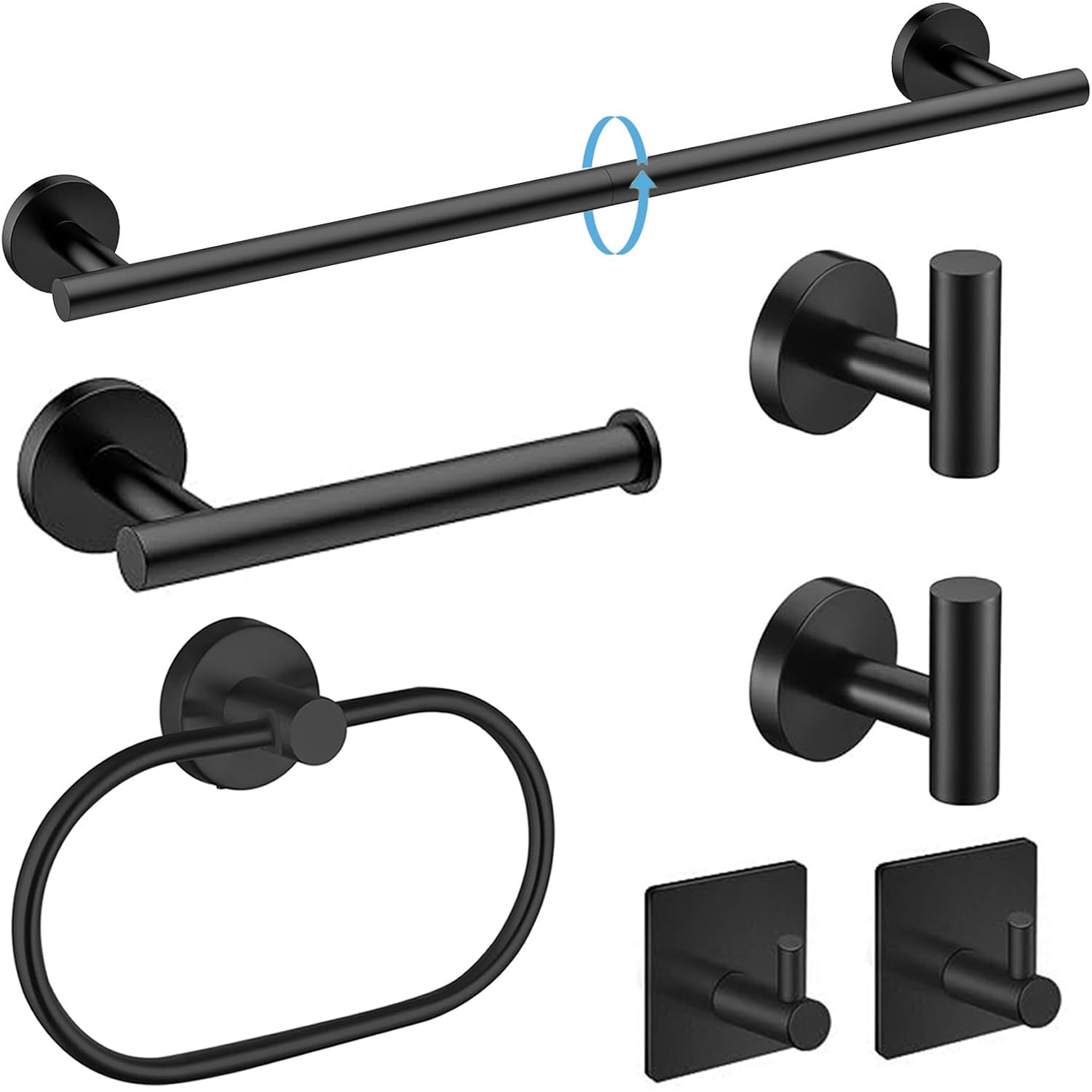 Laimew Black A 7-Piece Bathroom Accessories Set, Black Towel Rail Bathroom Hardware Set, Sus304 Stainless Steel Bathroom Accessory Includes Black Towel Rail, Toilet Roll Holder, Towel Ring, And Wall Hooks