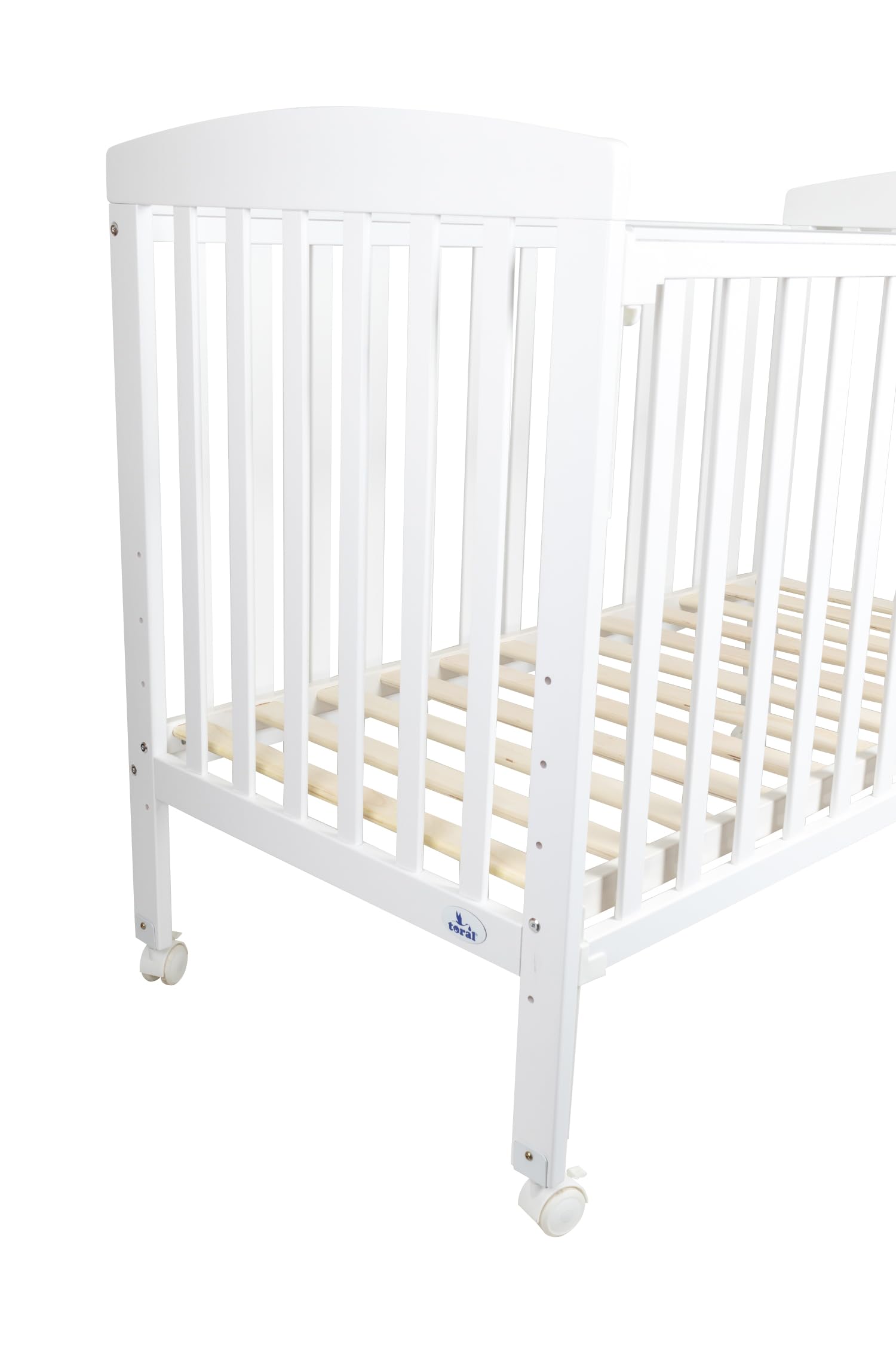 TORAL Cuna Bebe Madera Blanca. Cuna Colecho Bebe Modelo Verona. 3 Posiciones Lateral Deslizante y 5 Posiciones Somier. con Ruedas de Seguridad con Freno y Mordedor para Barandilla.