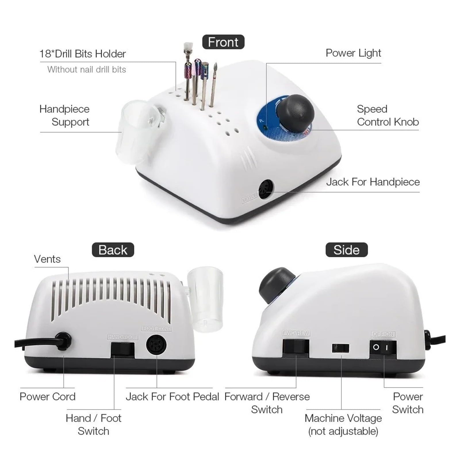 Ponceuse à ongles, Perceuses à ongles 65W, Machine de manucure et pédicure, lime électrique, polissage des
