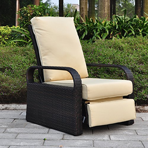 Art To Real Outdoor Wicker Recliner Chair With 5.12'' Cushions, Automatic Adjustable Patio Chaise Lounge Chairs, Aluminum Frame. Uv Protected And Rustless (Khaki) #TOP1