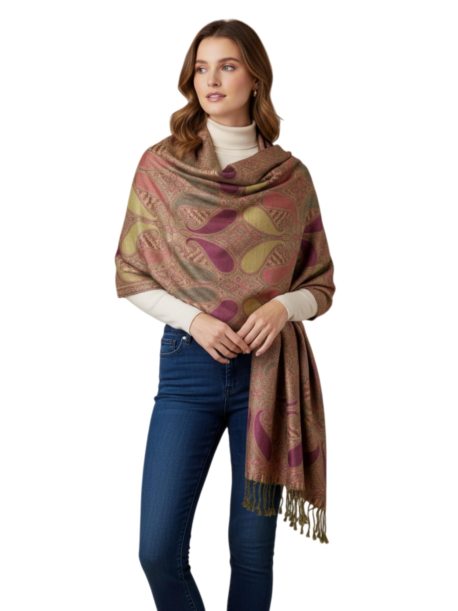 PASKMLNA Paisley Pattern Tow Layered Woven Pashmina Shawl Scarf Wrap Stole