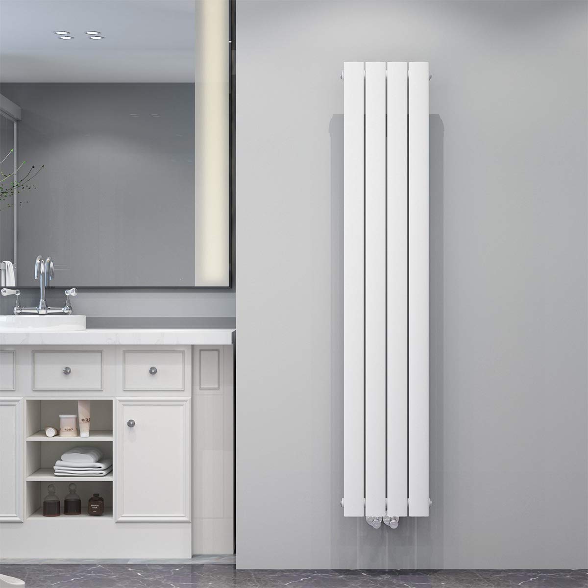 ELEGANT Radiador de diseño plano 1600 x 308 mm, color blanco, radiador para baño de una sola capa, vertical, panel de calefacción