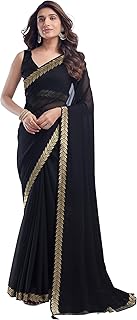 siril Women's Georgette Lace Boarder Saree With Unstitched Blouse Piece-picture-27