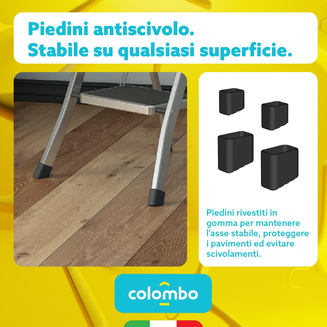 Colombo Scaletta Pieghevole 4 Gradini Factotum | Scala Richiudibile Domestica Salvaspazio in Alluminio con Gradini Antiscivolo Extra Larghi e Piedini in Gomma, Robusta e Sicura | Made In Italy