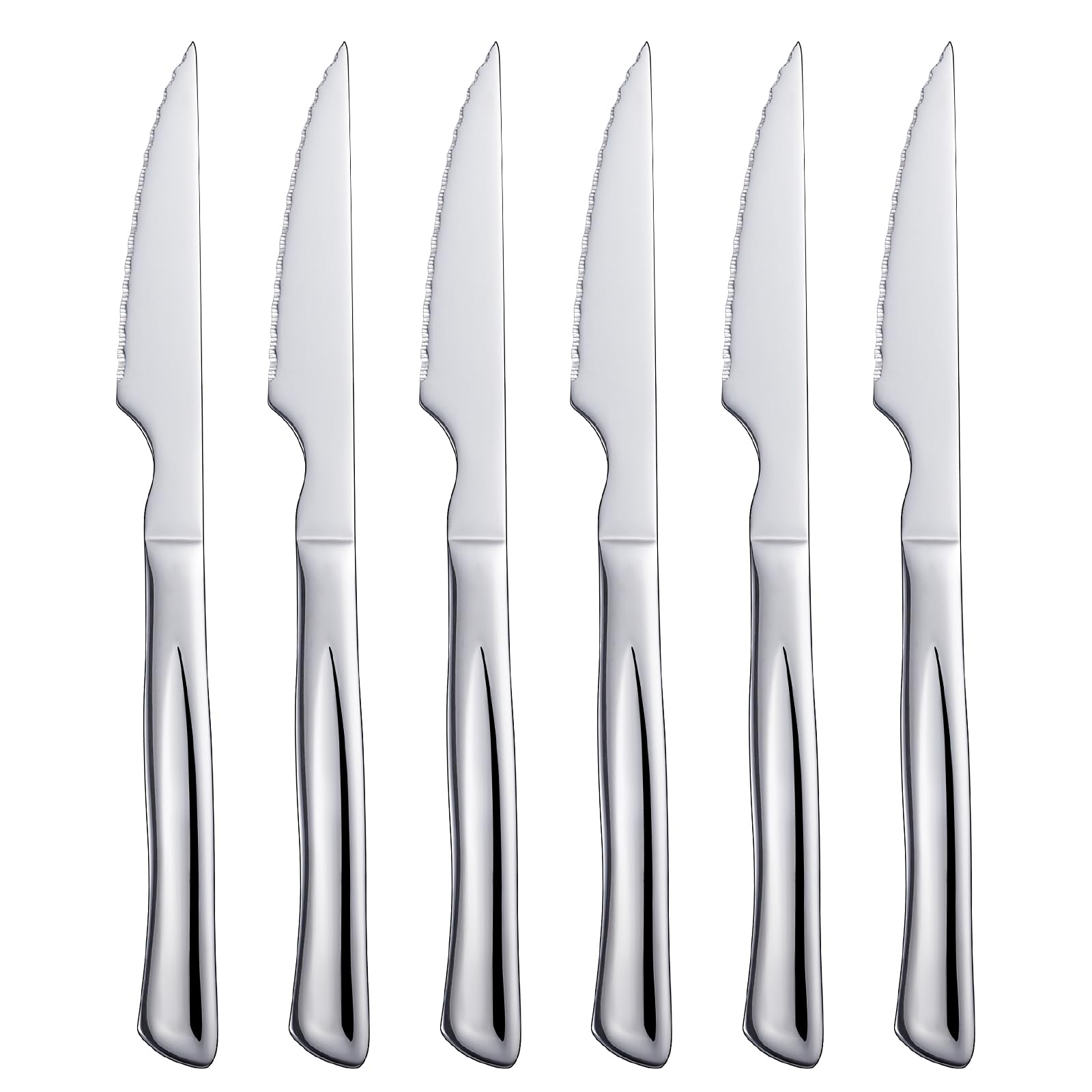 6-Piece Stainless Steel Steak Knives Set - 8.7" Serrated Edge Dinner Knives with Ergonomic Handles, Dishwasher Safe Kitchen Cutlery for Meat, Bread, Vegetables