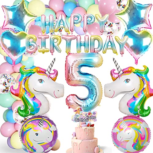 Decoration Anniversaire Licorn 5 Ans Fille, NOVBAON Kit Anniversaire Licorn 84 Pce, Ballon Deco Licorn Anniversaire Fille 5 An, Décoration Gateau Anniversaire Licorn 5 Ans, Decoration Licorn Chambre Cover