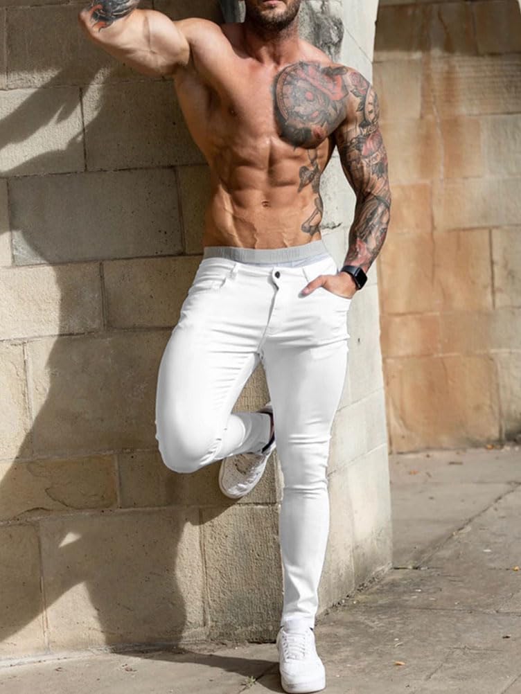 Pantalón Chino Hombre Slim Fit Elasticos Largo Trabajo Vaqueros Ajustados