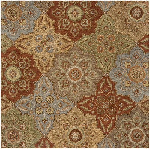 Image of SAFAVIEH Heritage Collection Area Rug - 6' Square, Multi, Handmade Traditional Oriental Wool, Ideal for High Traffic Areas in Living Room, Bedroom (HG273A)