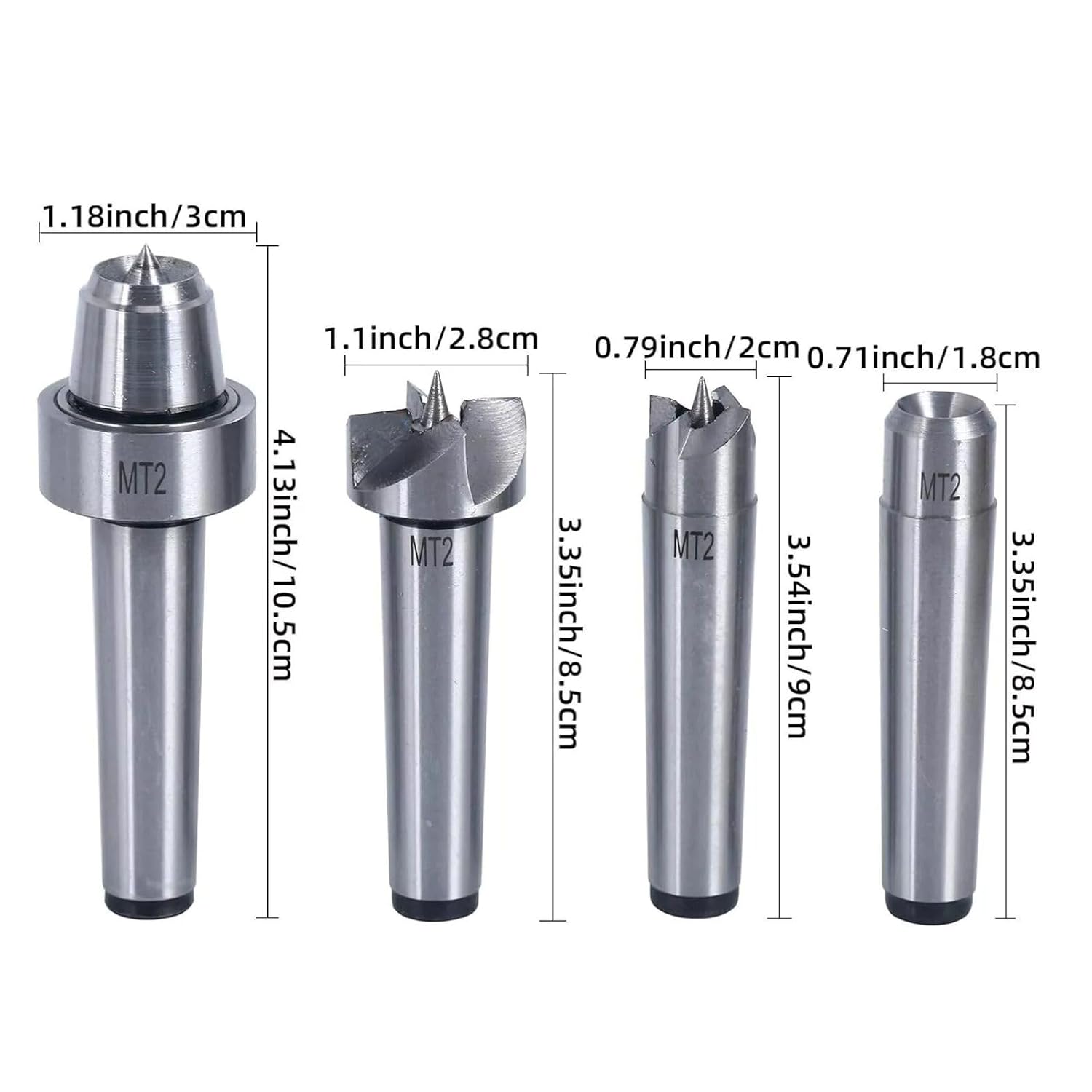 4Pcs 60 Degree MT2 Wood Lathe Live Center Drive Spur Cup Set Bit, 18mm, 20mm, 28mm, 30mm
