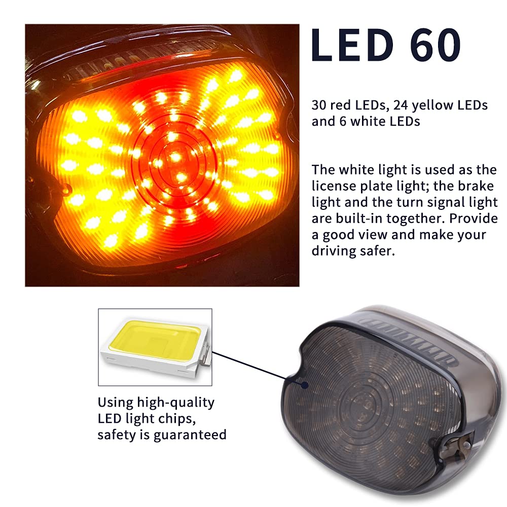 12V Motorfiets Verlichting ABS Materiaal PROZOR Motorfiets Achterlicht 40 LED – E-goedgekeurd Remlicht Met Kentekenplaathouder, Voor Choppers & Cruisers Geïntegreerd Achterlicht Met Metalen Kentekenplaathouder