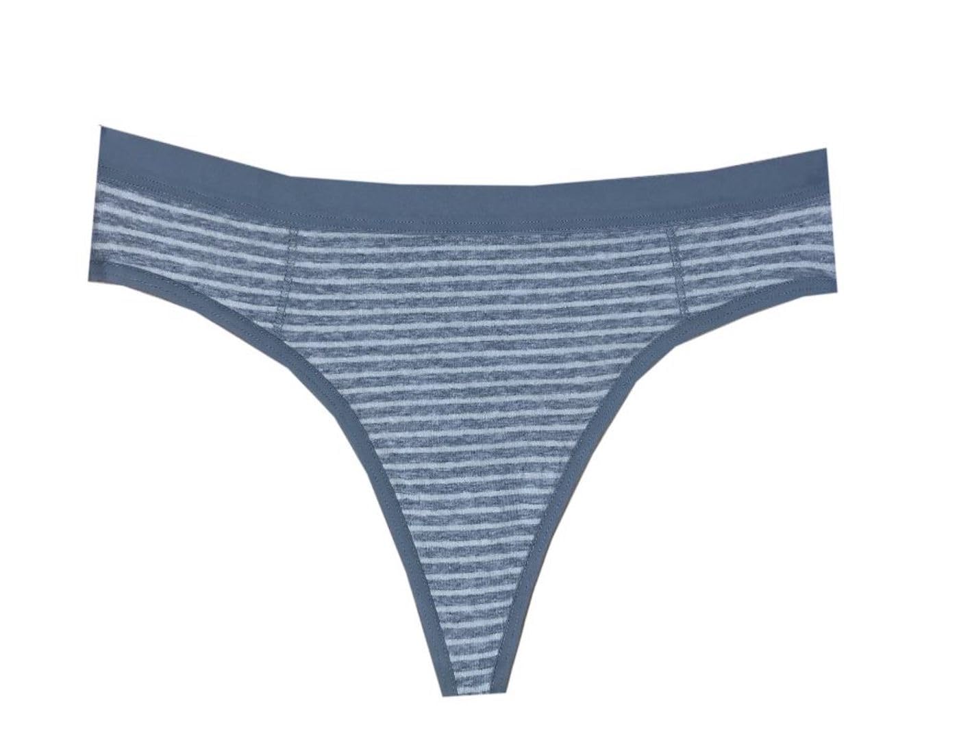 Women Cotton Everyday Wearing Thong Panty, Color-Grey Stripes-image-7