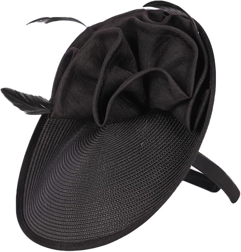 Women's Straw Derby Hat with Feather for Formal Cocktail & Tea Party Events - Elegant Luxury Fascinator Headpiece - Image 2