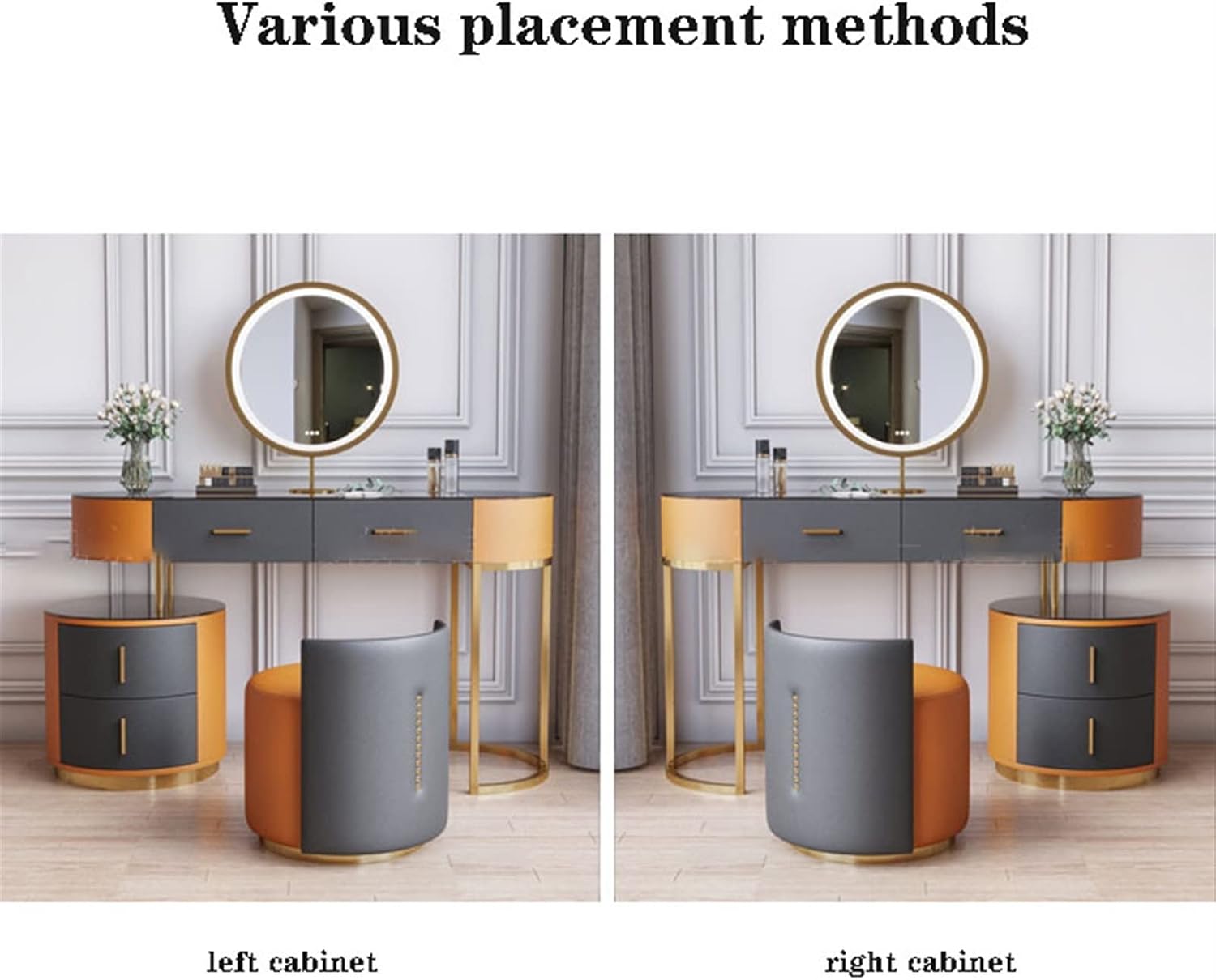 Vanity Dressing Table Set Luxury Makeup Bench with 3 Colors Led Hd Mirror,Comfortable Stool Drawers Cabinet,Modern Simple Style,for Girl's Gift (Size : 80cm) ()