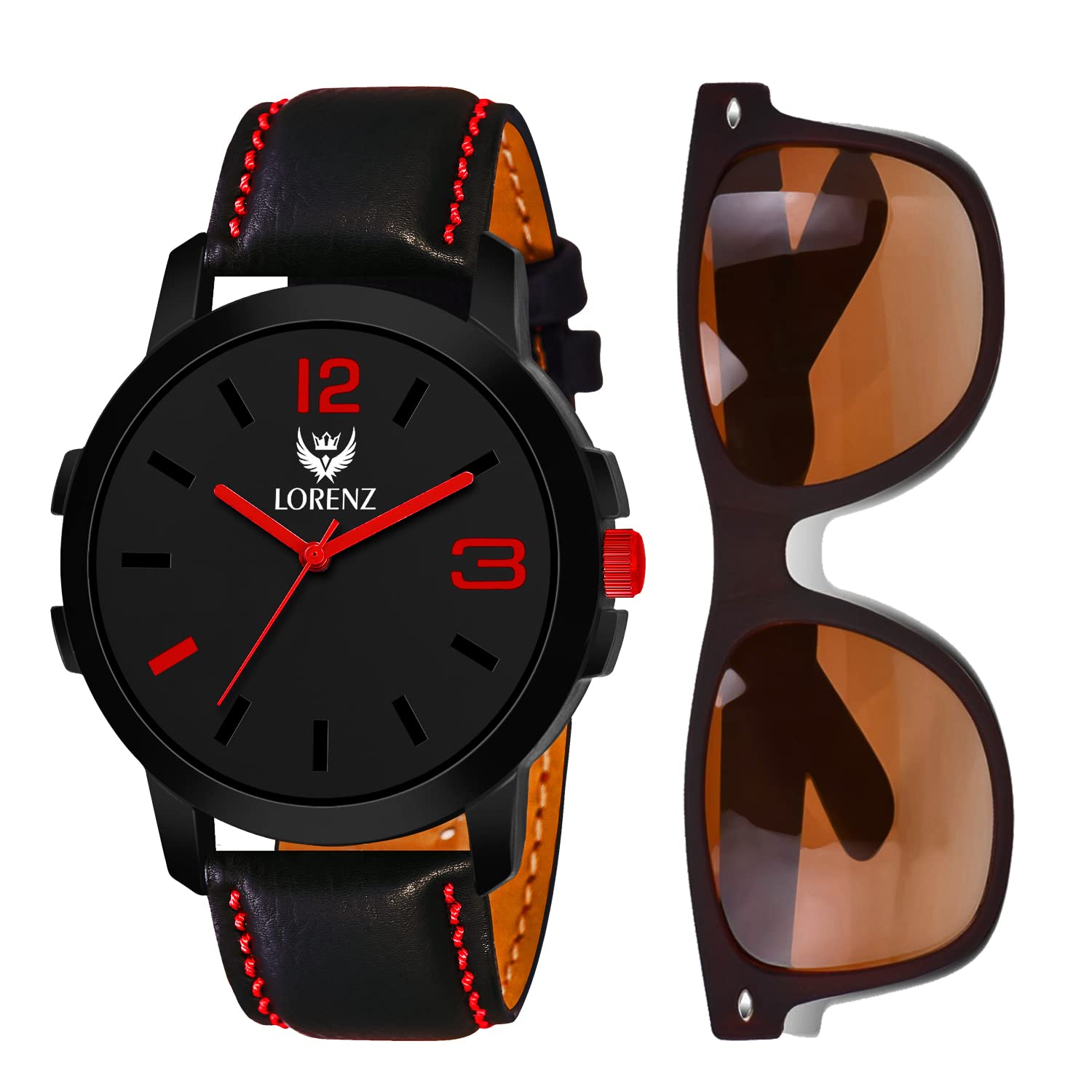 LORENZ Black Dial Watch & Brown Matte Sunglasses Combo for Men & Boys | Gift Combo for Men | CM-2061SN-13 (B09J2G4SCG) Amazon Price History, Amazon Price Tracker