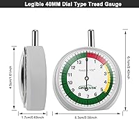 Vista 3 de GODESON Medidor de profundidad de banda de rodadura de neumáticos, calibre de profundidad de neumáticos tipo esfera en 32 grados, codificado por
