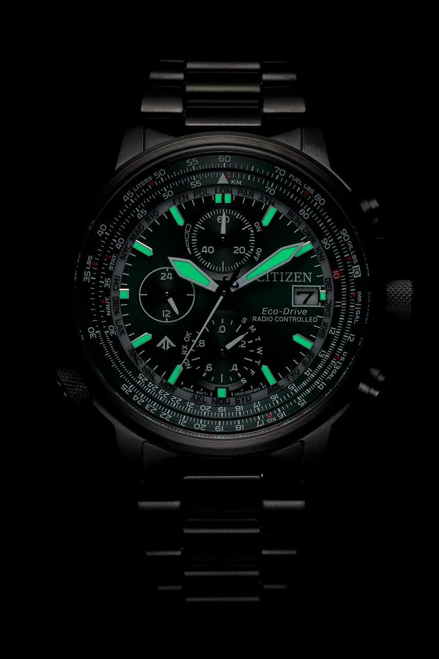 Citizen Promaster Sky Herrenuhr Edelstahl, Grün, 41 mm, AT8304-57W | Analog Chronograph | Saphirglas | 20 bar Wasserdicht | 180 Tage Gangreserve | Stoppuhr: Max. 60 Min, Tag/Datum