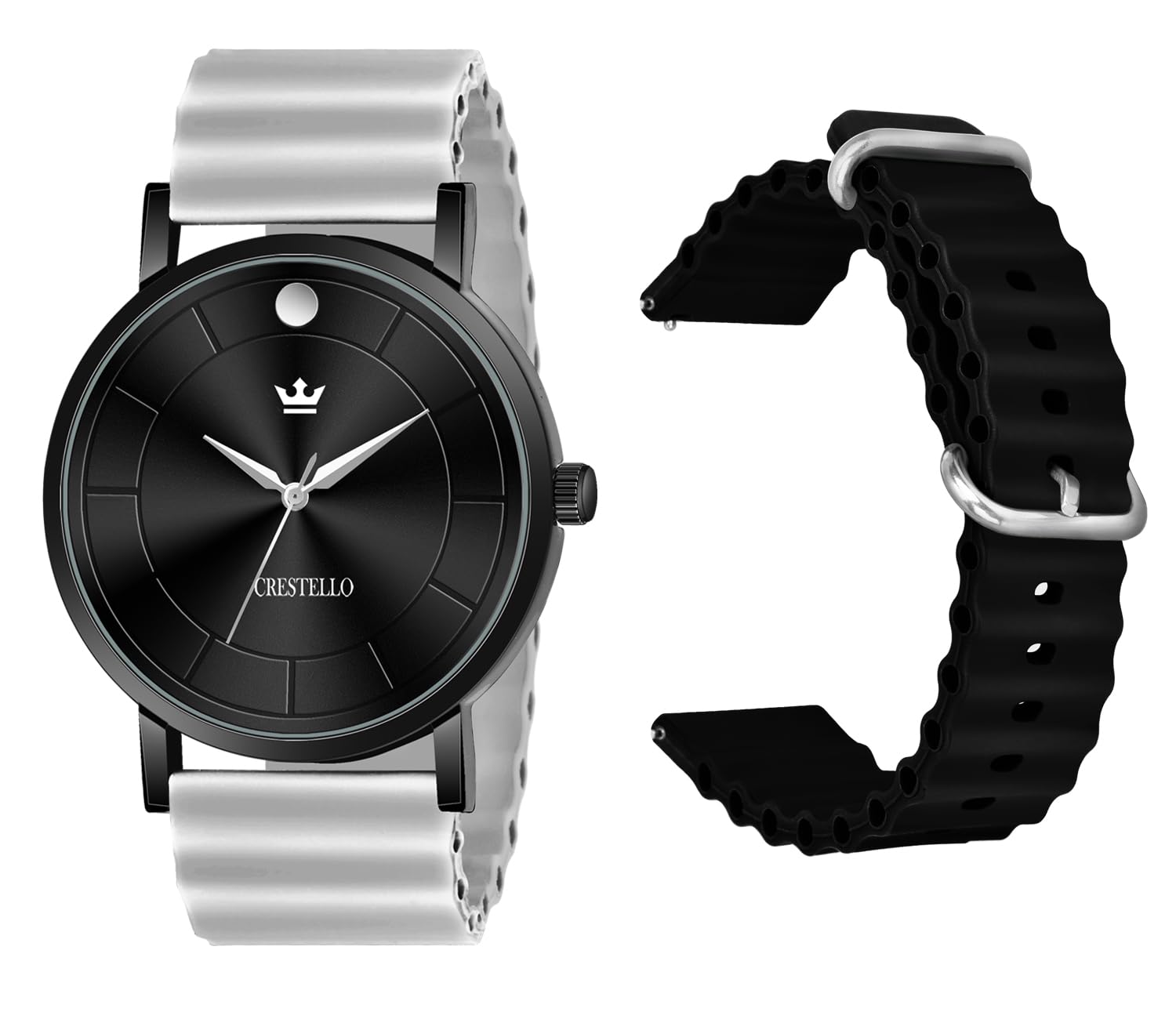CRESTELLO Grey Silicone Strap Analog Wrist Watch for Men (Black Dial) with Additional Black Strap | CRCS-BK028-GREY-BLK (B0C94NTP99) Amazon Price History, Amazon Price Tracker