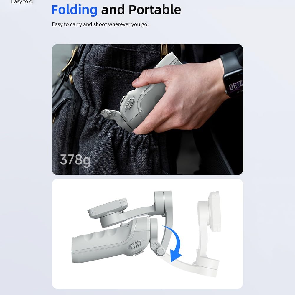 AI - Gimbal estabilizador de tres ejes para smartphone con seguimiento facial, batería 8H, agarre dual ergonómico para transmisión en vivo de deportes de vlog, gris