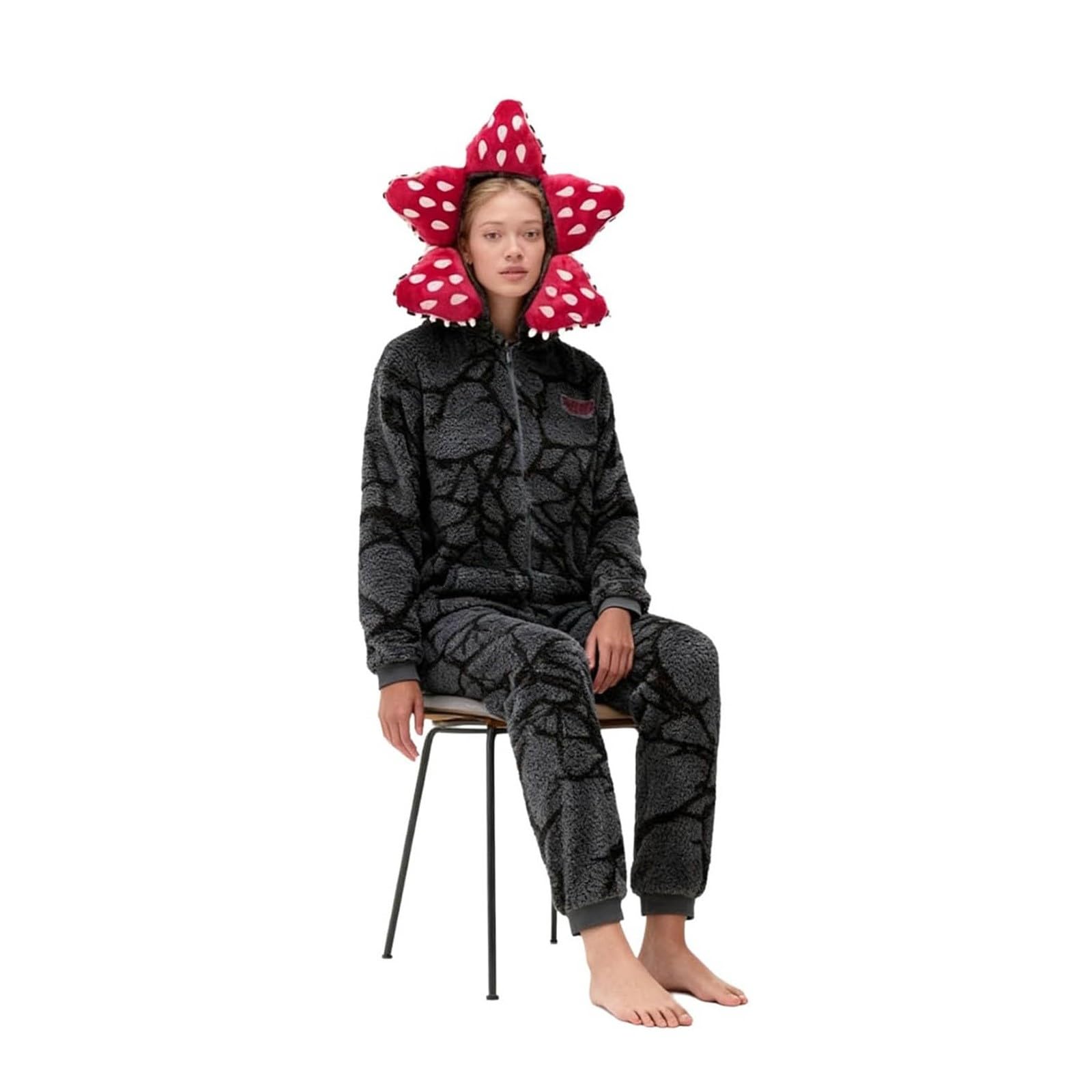 Pigiama unisex 3D D-Demogorgon a maniche lunghe pigiama monopezzo D-Demogorgon tuta con cappuccio in pile pigiama autunno inverno Natale pigiama per adulti
