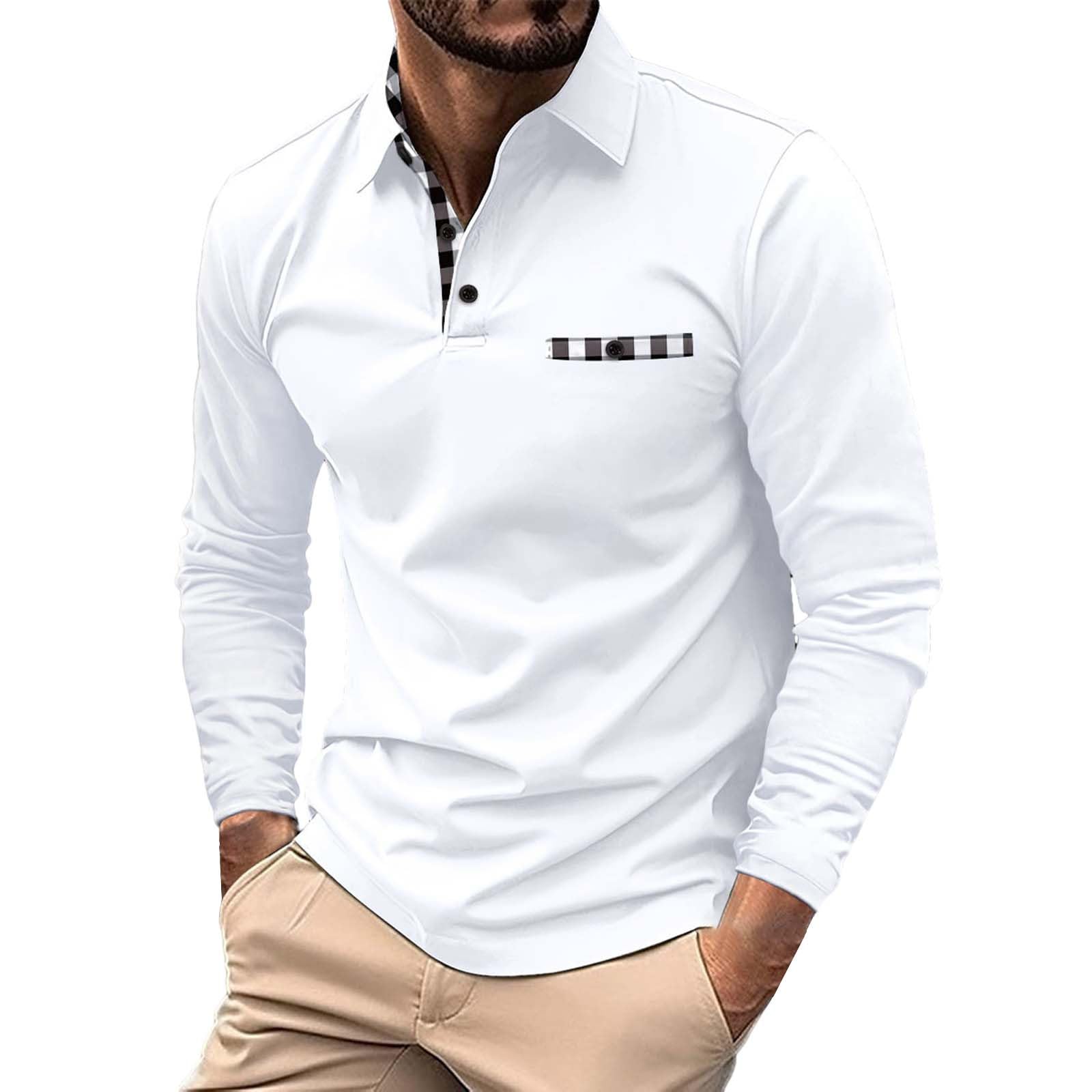 CocilaMens Casual Shirts Autumn Long Sleeve Button Solid Color T Shirt Top Fat Face Clothes for Men Slim Fit Holiday White Vest