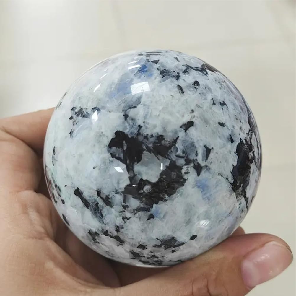 Moonstone Sphere Crystal Ball,Polished Rainbow Stone Decor & Scrying Orb for & Feng Shui Home Ornament,40~45mm