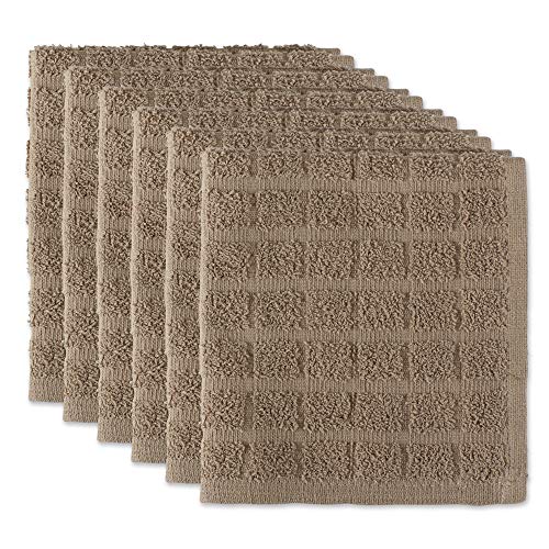 DII Solid Windowpane Dishcloth Set, Cotton, Stone, 12x12, 12x12"