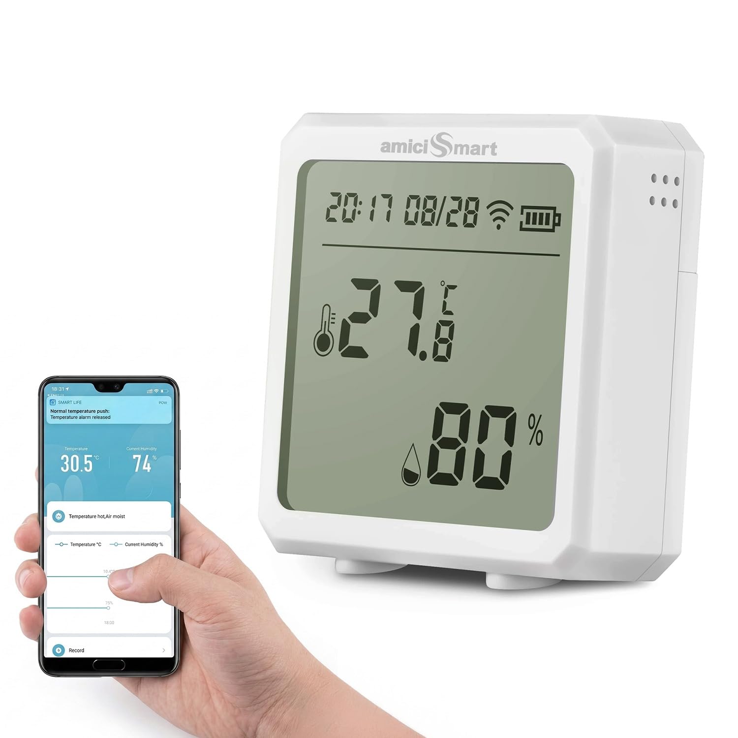 amiciSmart WiFi Temperature Humidity Monitor, Thermometer Hygrometer Sensor with App Control and Built-In Alarm-image-9
