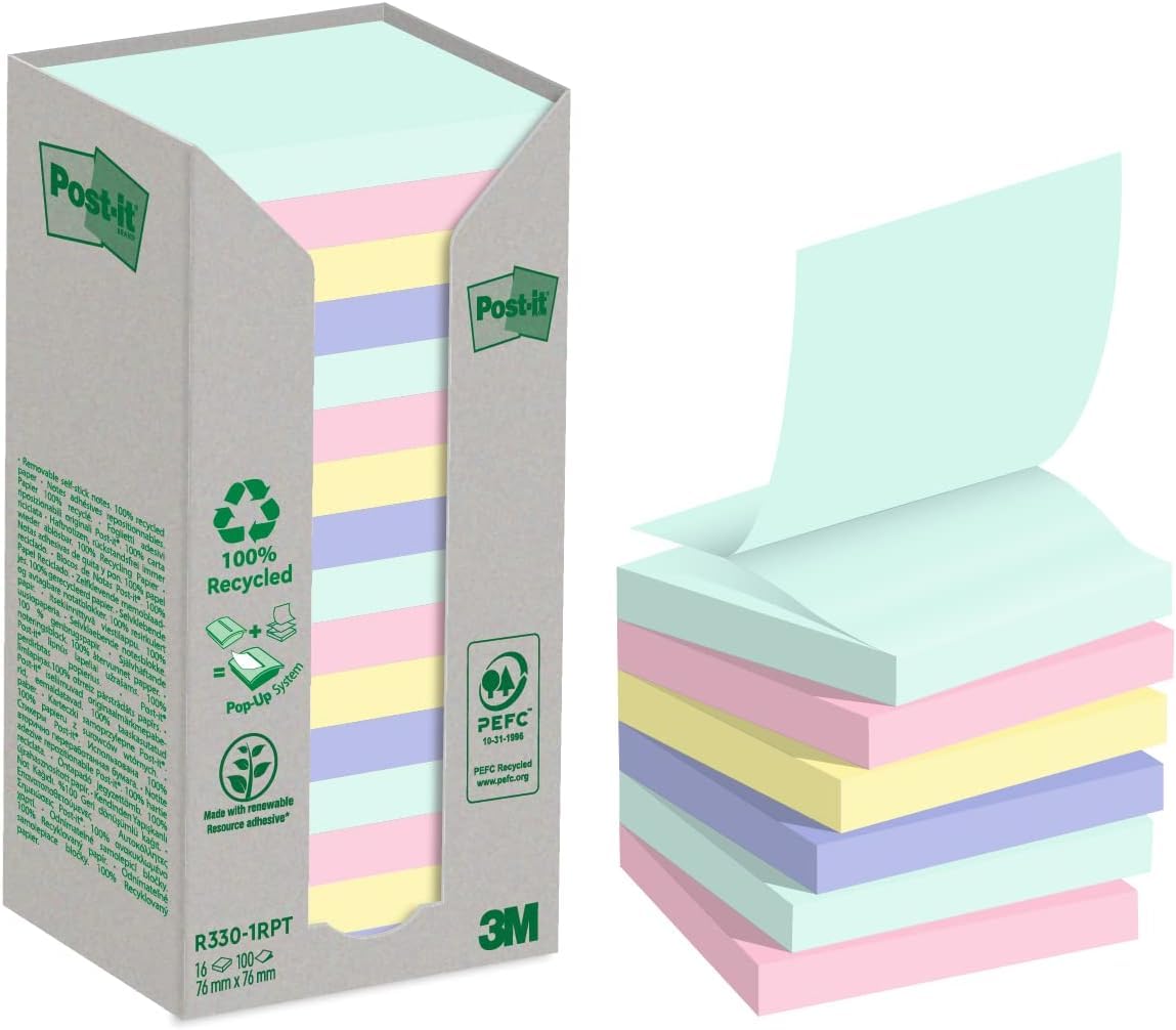 Post it Recycled Z Notes Nature Collection 76x76mm 100 Sheets Per Pad