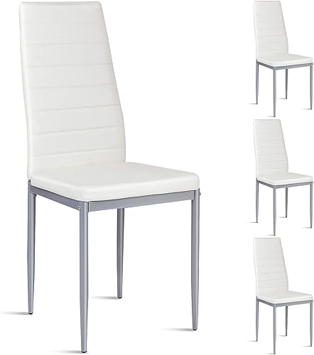 COSTWAY - Sillas laterales de comedor de piel sintética con diseño elegante juego de 4 Blanco Negro, Marrón, Blanco