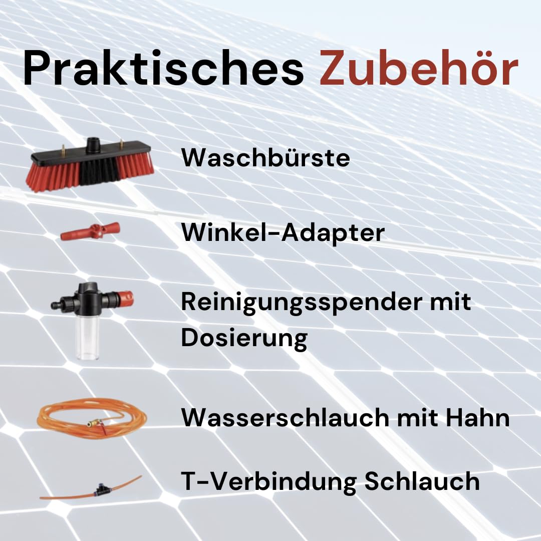 SolarKlar365 Photovoltaik- und Solaranlagen Reiniger | PV Anlage reinigen | Lotuseffekt langanhaltender Schutz, starke und materialschonende Reinigung 5 Liter + Teleskop-Waschbürste