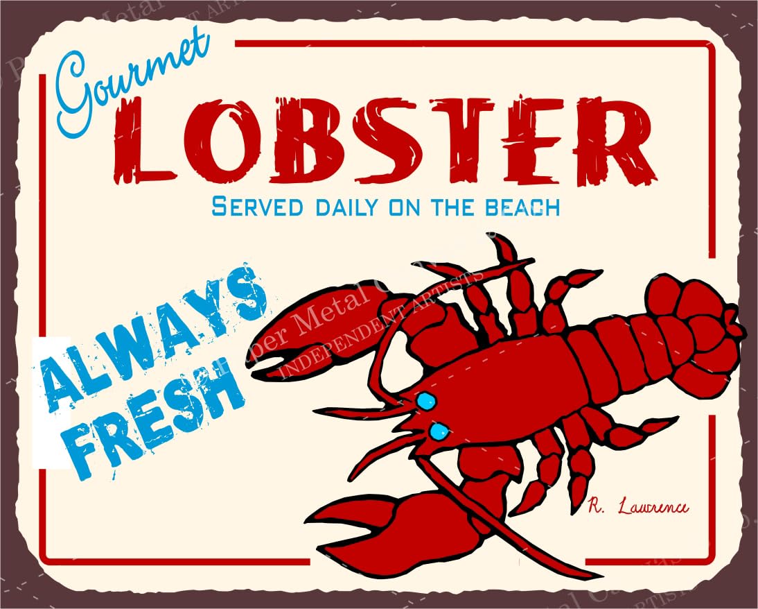 Yelacecca Metal Tin Sign Lobster Gourmet Vintage Metal Art Beach Seafood Retro Tin Sign New Metal Aluminum Sign 8X12 Inches