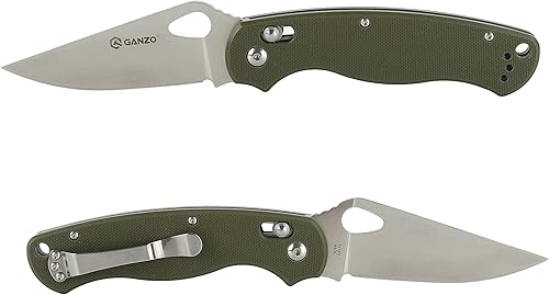 Ganzo G729-GR - Cuchillo de bolsillo plegable de acero inoxidable 440C, mango antideslizante G10 con clip, equipo de pesca de caza, carpeta de