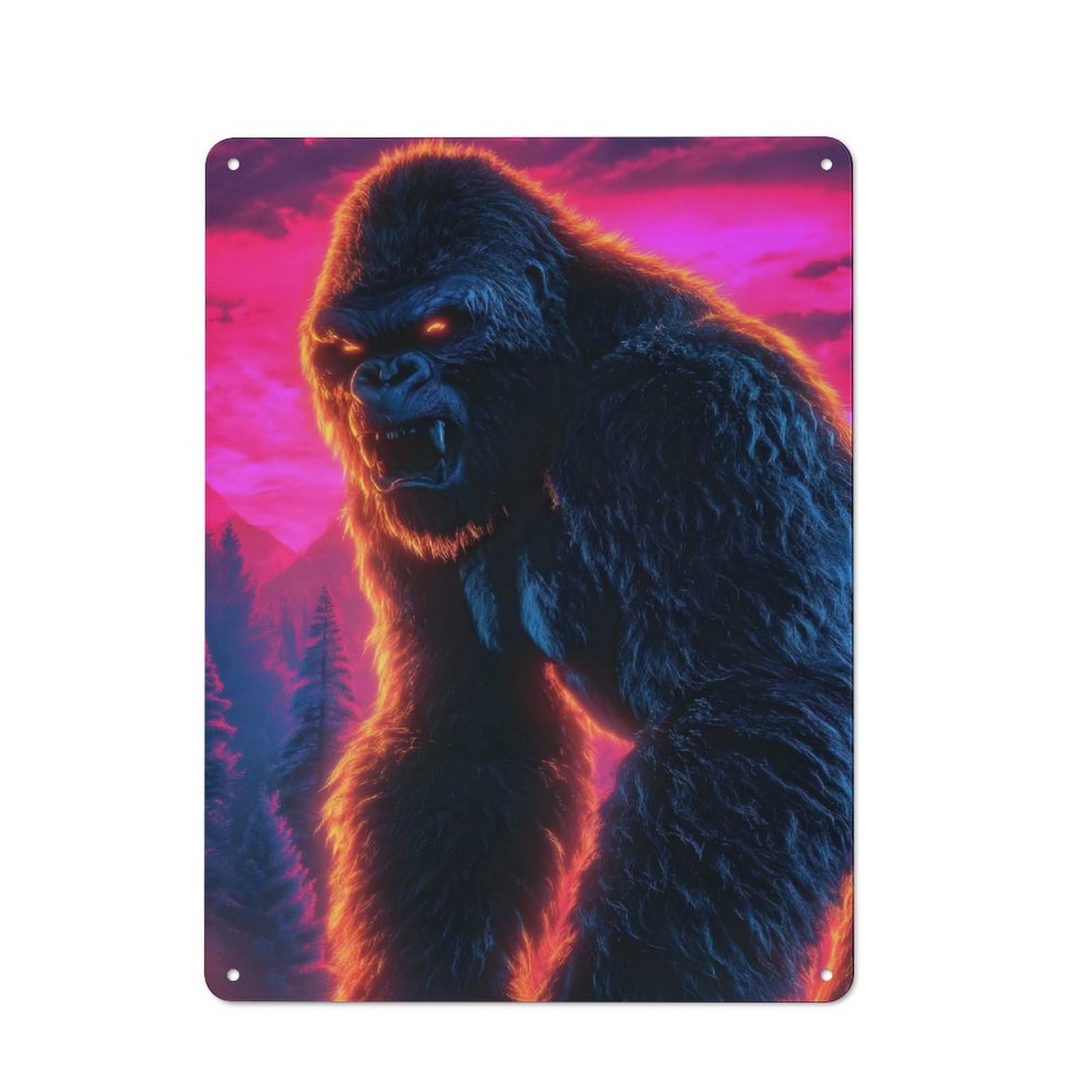 Furious Gorilla with Glowing Eyes Character Metal Wall Decor 40x30cm, Vintage Metal Sign for Home, Shop, Pub Or Studio Wall