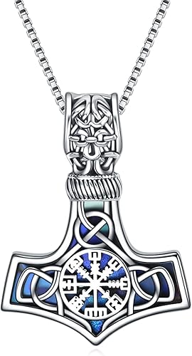 Thor Hammer Necklace for Men Sterling Silver Abalone Shell Mjolnir Necklace Viki