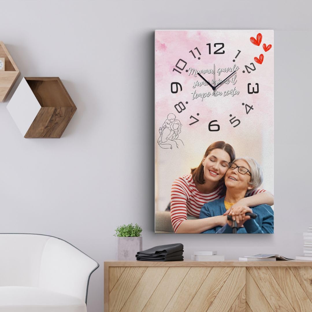 dodda - Quadro Personalizzato con Foto, Testo e Orologio con stampa in HD - Stampa Foto su Tela Personalizzata Idea Regalo Mamma