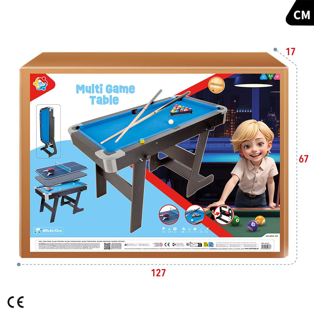 ColorBaby Mesa Multijuegos Plegable Billar y Ping Pong 120x61x73 cm Madera