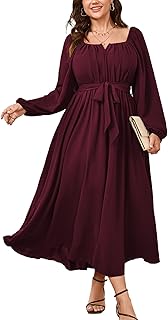 Women Plus Size Maxi Dress Long Sleeve Square Neck Wedding Guest Cocktai...