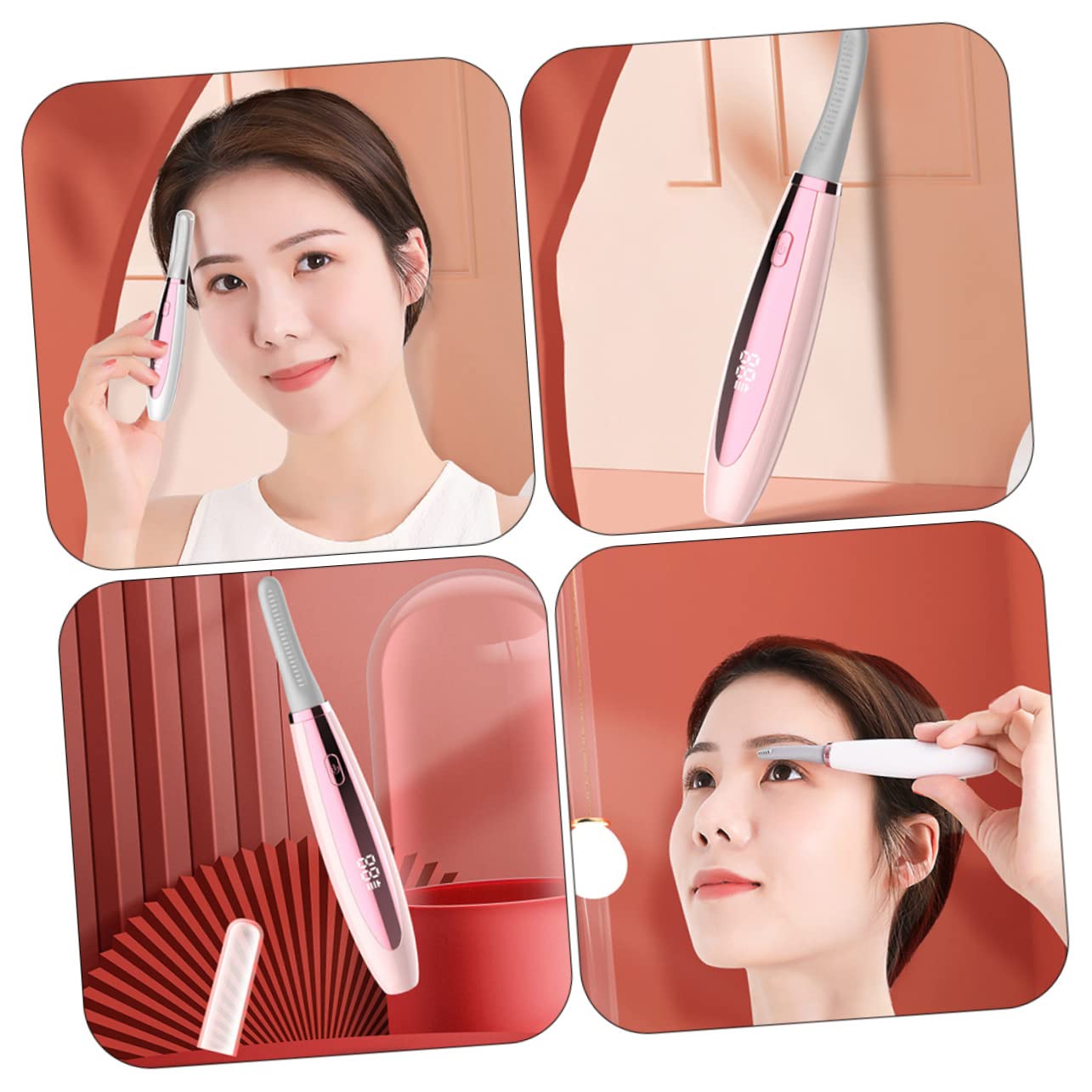 Housoutil 3 Piezas rizador de pestañas dispositivo para rizar pestañas recargable práctica herramienta de pestañas suministros de maquillaje para mujeres eléctrico bigudí abdominales rosa